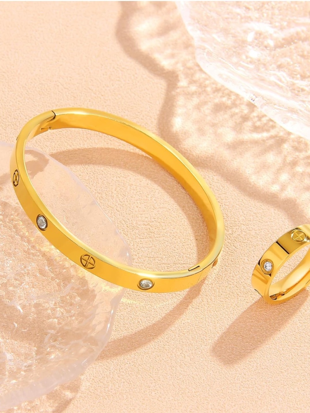 Gold CZ Bangle Bracelet & Ring Set | Luxury Inspired Jewelry